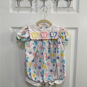Colorful Vintage 80’s Baby Romper with Butterfly Design